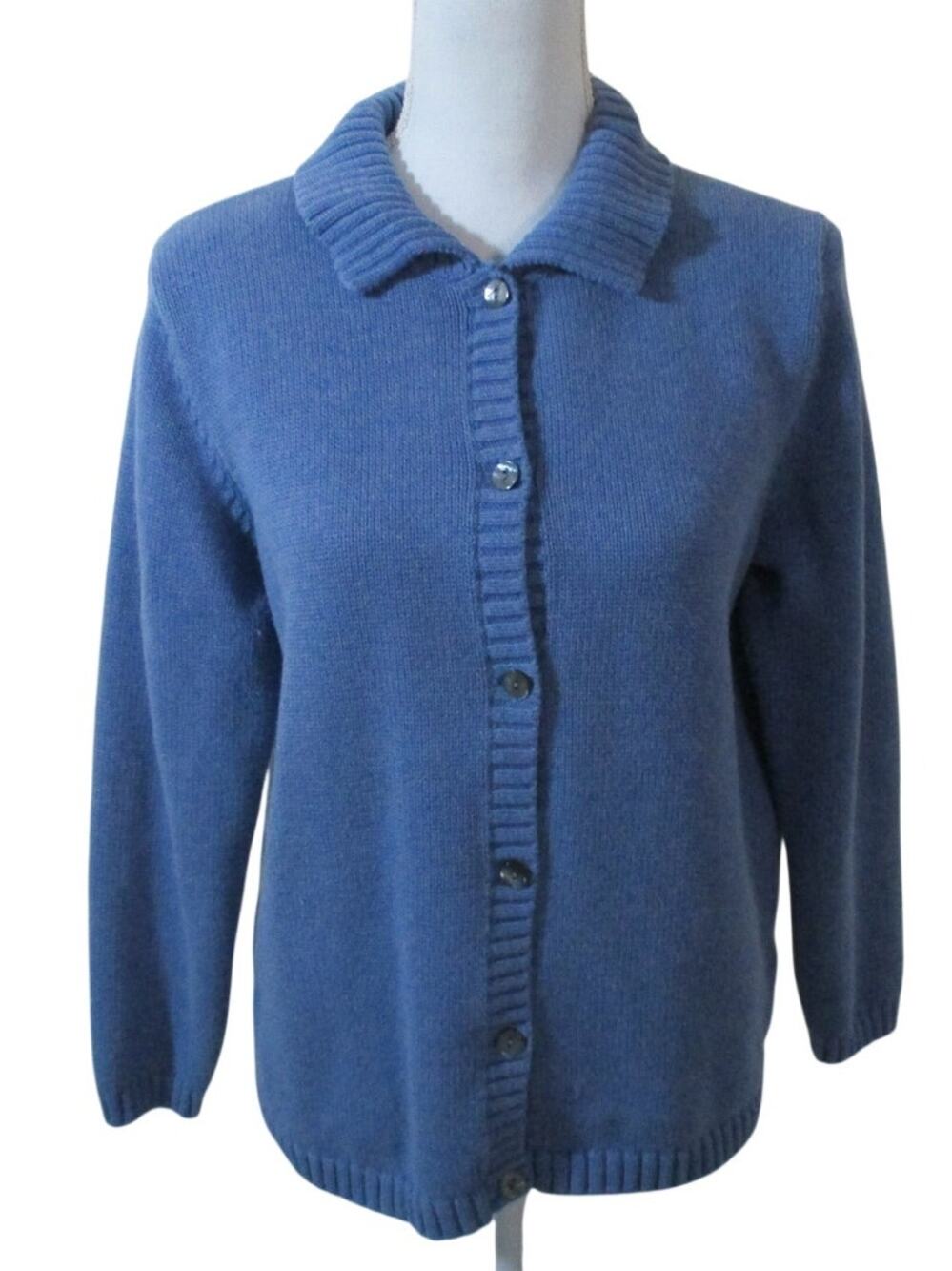 Lands' End Women's Long Sleeve Blue Button Front Cardigan Sweater Size Medium